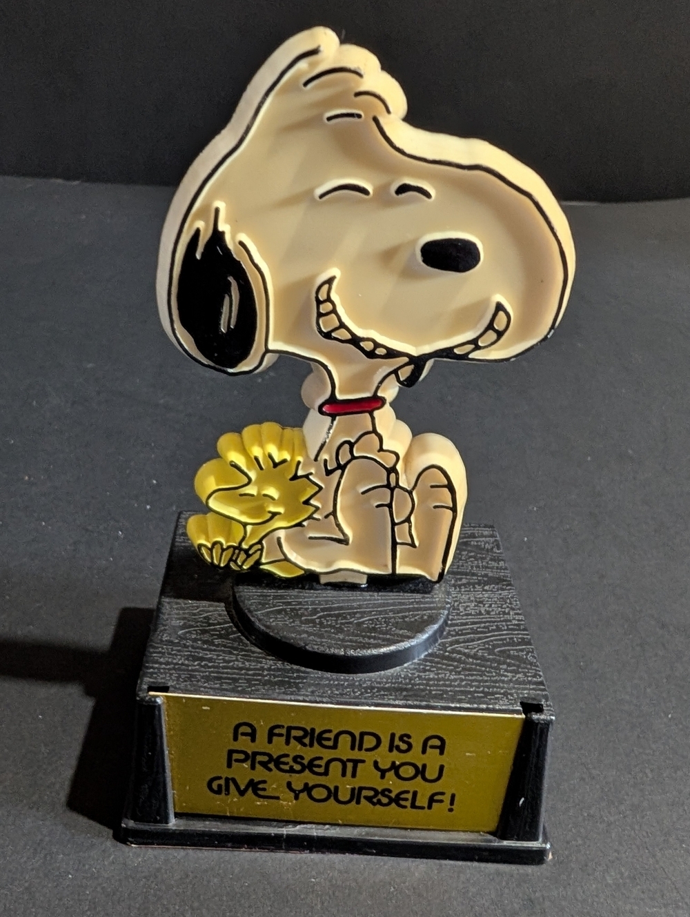 Vtg Peanuts Snoopy Woodstock Trophy Handcrafted Aviva A Friend Is A Present...